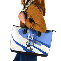 Personalized Uruguay Soccer Southern Lapwing Leather Tote Bag Uruguayan Football Blue Topographic Pattern