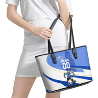 Personalized Uruguay Soccer Southern Lapwing Leather Tote Bag Uruguayan Football Blue Topographic Pattern