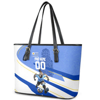 Personalized Uruguay Soccer Southern Lapwing Leather Tote Bag Uruguayan Football Blue Topographic Pattern