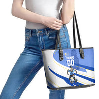 Personalized Uruguay Soccer Southern Lapwing Leather Tote Bag Uruguayan Football Blue Topographic Pattern