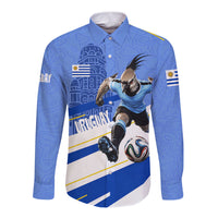 Personalized Uruguay Soccer Southern Lapwing Long Sleeve Button Shirt Uruguayan Football Blue Topographic Pattern