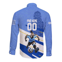 Personalized Uruguay Soccer Southern Lapwing Long Sleeve Button Shirt Uruguayan Football Blue Topographic Pattern