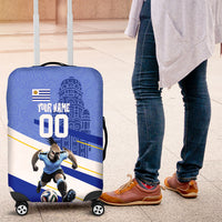 Personalized Uruguay Soccer Southern Lapwing Luggage Cover Uruguayan Football Blue Topographic Pattern