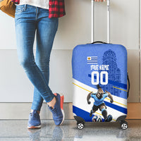 Personalized Uruguay Soccer Southern Lapwing Luggage Cover Uruguayan Football Blue Topographic Pattern