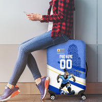 Personalized Uruguay Soccer Southern Lapwing Luggage Cover Uruguayan Football Blue Topographic Pattern