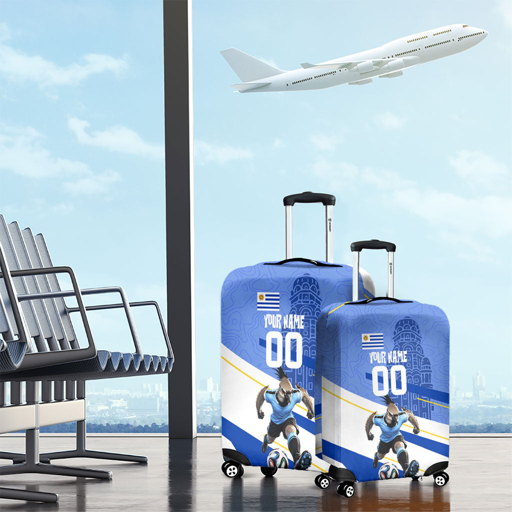 Personalized Uruguay Soccer Southern Lapwing Luggage Cover Uruguayan Football Blue Topographic Pattern