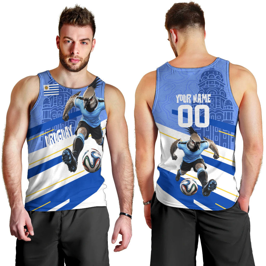 Personalized Uruguay Soccer Southern Lapwing Men Tank Top Uruguayan Football Blue Topographic Pattern