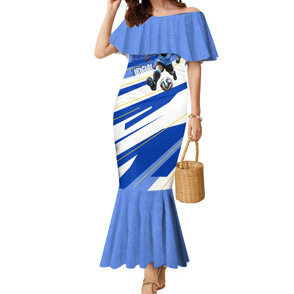 Personalized Uruguay Soccer Southern Lapwing Mermaid Dress Uruguayan Football Blue Topographic Pattern