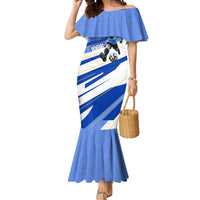 Personalized Uruguay Soccer Southern Lapwing Mermaid Dress Uruguayan Football Blue Topographic Pattern