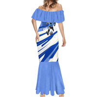 Personalized Uruguay Soccer Southern Lapwing Mermaid Dress Uruguayan Football Blue Topographic Pattern