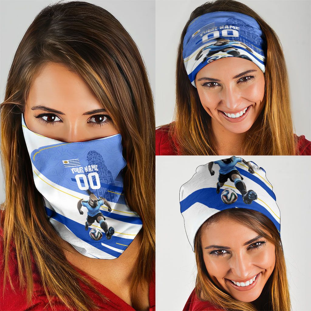 Personalized Uruguay Soccer Southern Lapwing Neck Gaiter Uruguayan Football Blue Topographic Pattern