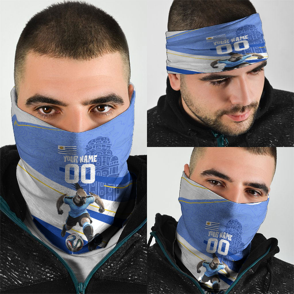 Personalized Uruguay Soccer Southern Lapwing Neck Gaiter Uruguayan Football Blue Topographic Pattern