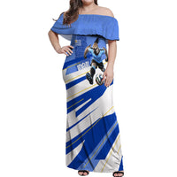 Personalized Uruguay Soccer Southern Lapwing Off Shoulder Maxi Dress Uruguayan Football Blue Topographic Pattern