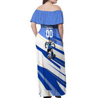 Personalized Uruguay Soccer Southern Lapwing Off Shoulder Maxi Dress Uruguayan Football Blue Topographic Pattern