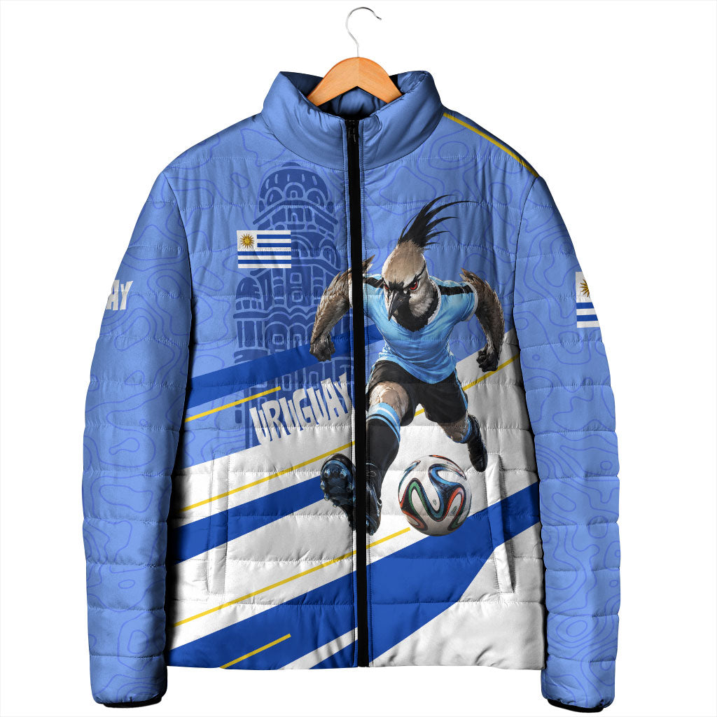 Personalized Uruguay Soccer Southern Lapwing Padded Jacket Uruguayan Football Blue Topographic Pattern