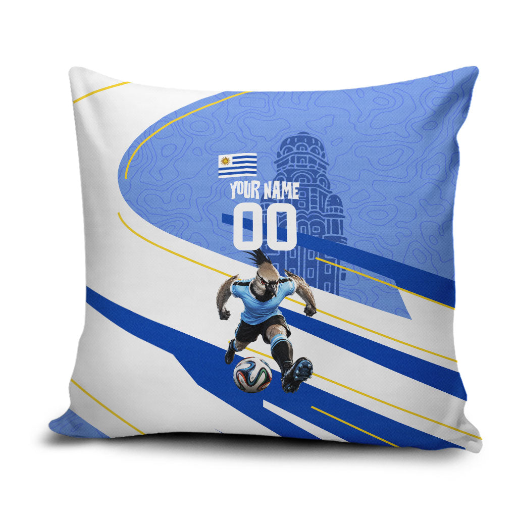 Personalized Uruguay Soccer Southern Lapwing Pillow Cover Uruguayan Football Blue Topographic Pattern