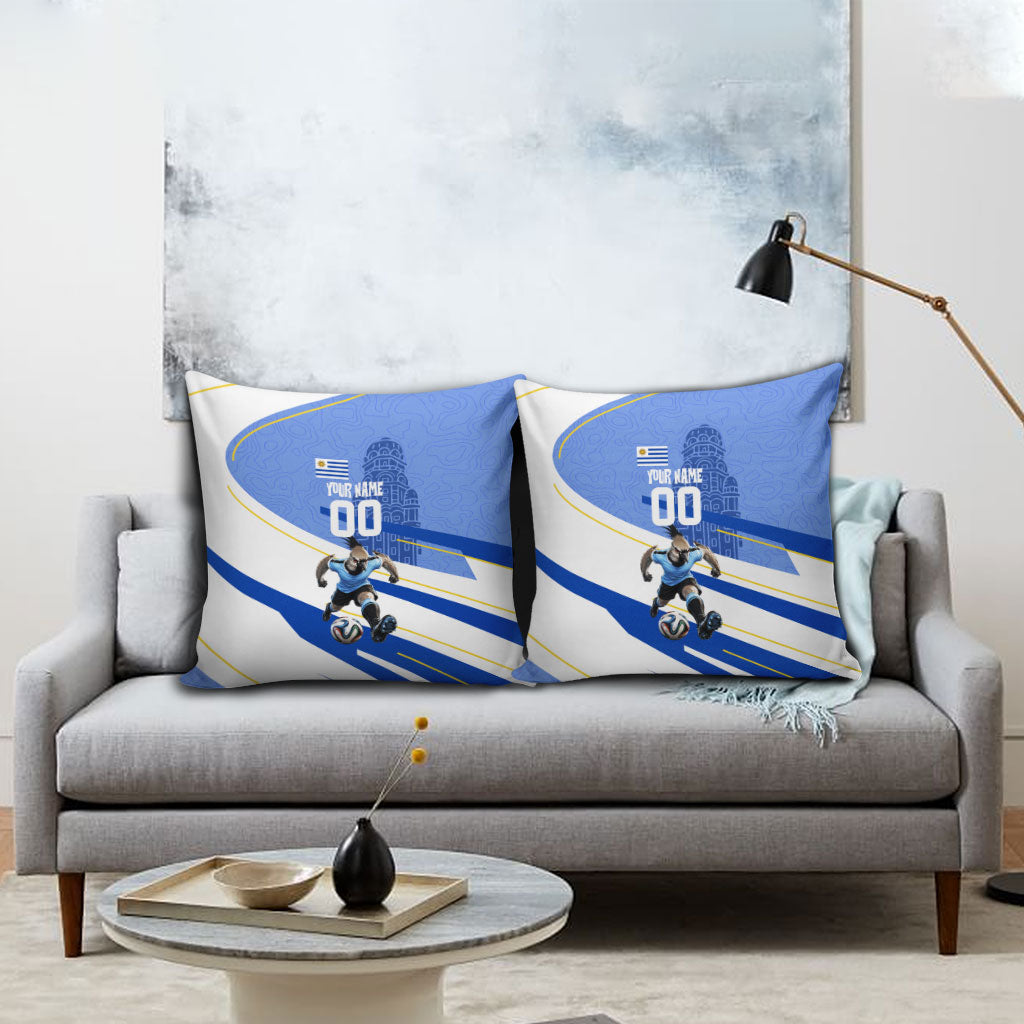 Personalized Uruguay Soccer Southern Lapwing Pillow Cover Uruguayan Football Blue Topographic Pattern