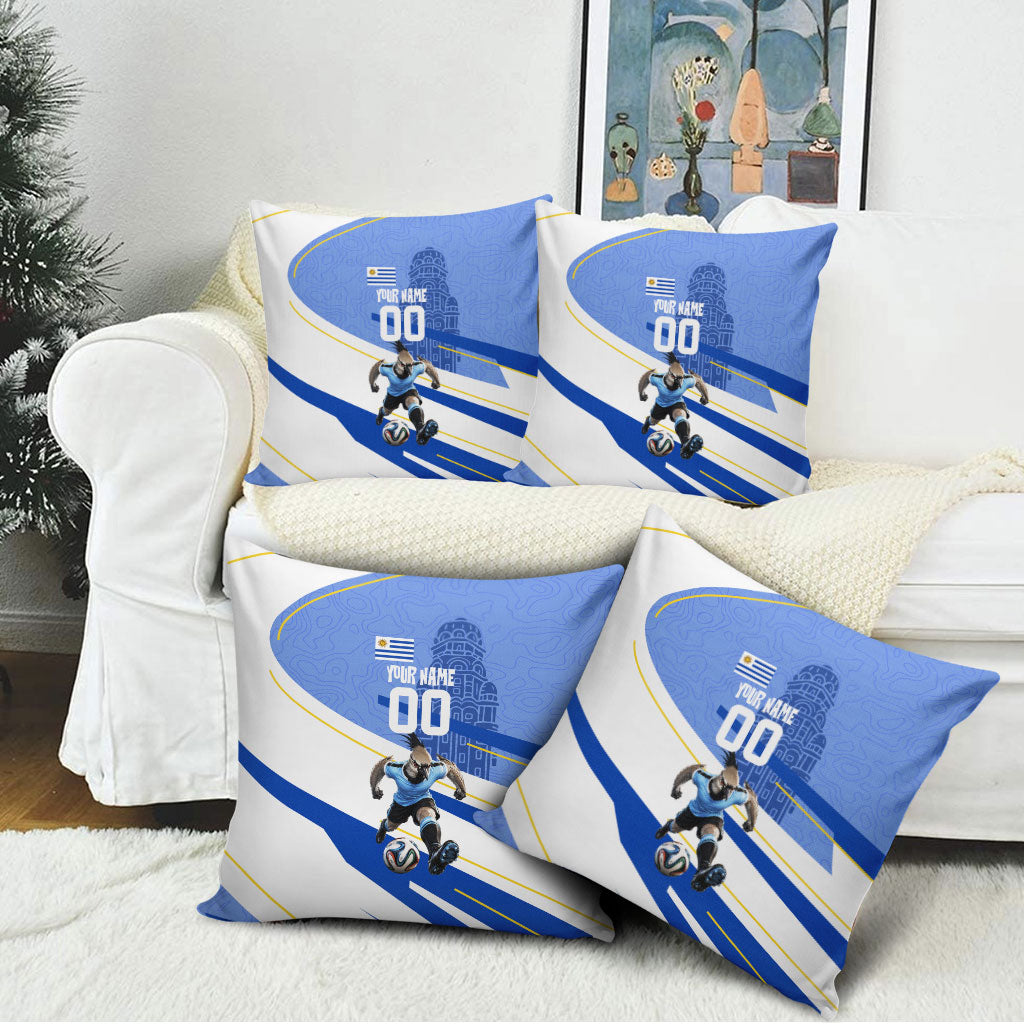 Personalized Uruguay Soccer Southern Lapwing Pillow Cover Uruguayan Football Blue Topographic Pattern