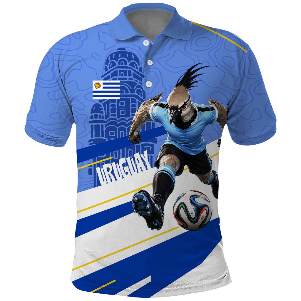 Personalized Uruguay Soccer Southern Lapwing Polo Shirt Uruguayan Football Blue Topographic Pattern