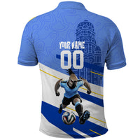 Personalized Uruguay Soccer Southern Lapwing Polo Shirt Uruguayan Football Blue Topographic Pattern