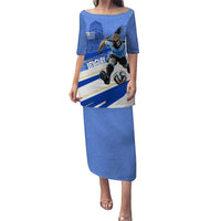 Personalized Uruguay Soccer Southern Lapwing Puletasi Uruguayan Football Blue Topographic Pattern