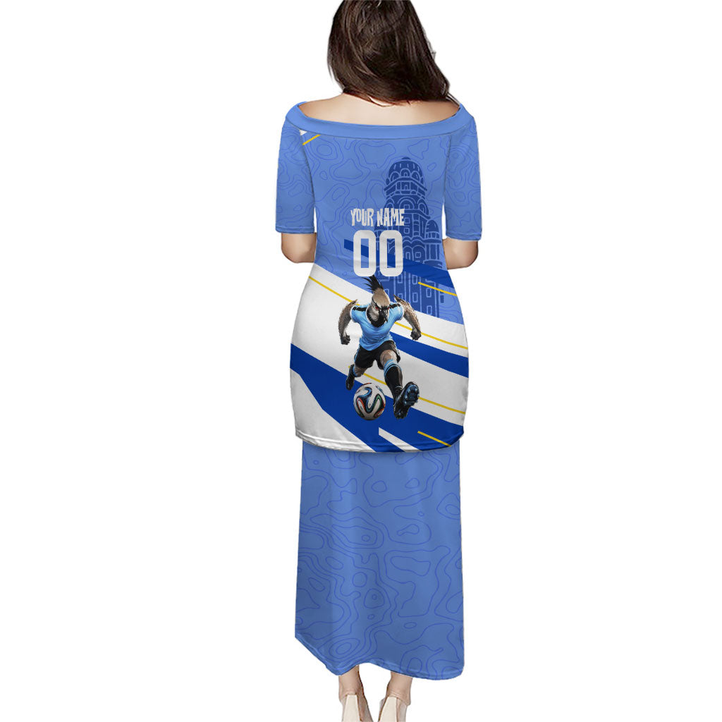 Personalized Uruguay Soccer Southern Lapwing Puletasi Uruguayan Football Blue Topographic Pattern