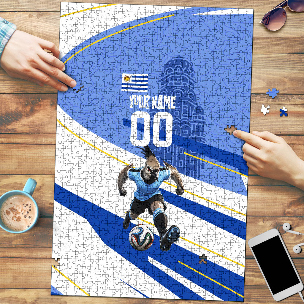 Personalized Uruguay Soccer Southern Lapwing Puzzle Uruguayan Football Blue Topographic Pattern