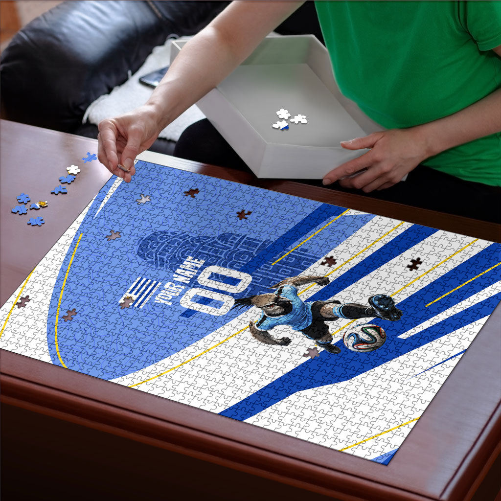 Personalized Uruguay Soccer Southern Lapwing Puzzle Uruguayan Football Blue Topographic Pattern