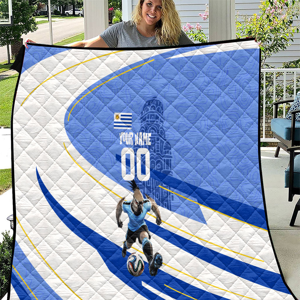 Personalized Uruguay Soccer Southern Lapwing Quilt Uruguayan Football Blue Topographic Pattern