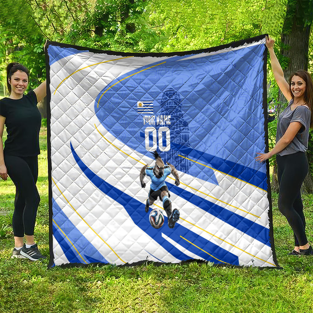 Personalized Uruguay Soccer Southern Lapwing Quilt Uruguayan Football Blue Topographic Pattern