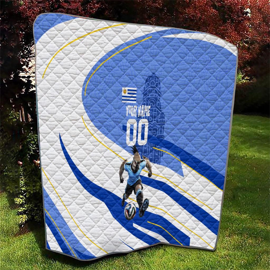 Personalized Uruguay Soccer Southern Lapwing Quilt Uruguayan Football Blue Topographic Pattern
