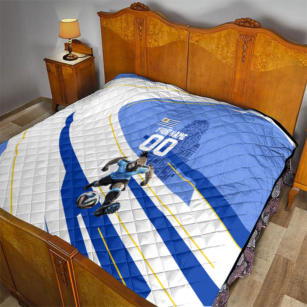 Personalized Uruguay Soccer Southern Lapwing Quilt Uruguayan Football Blue Topographic Pattern