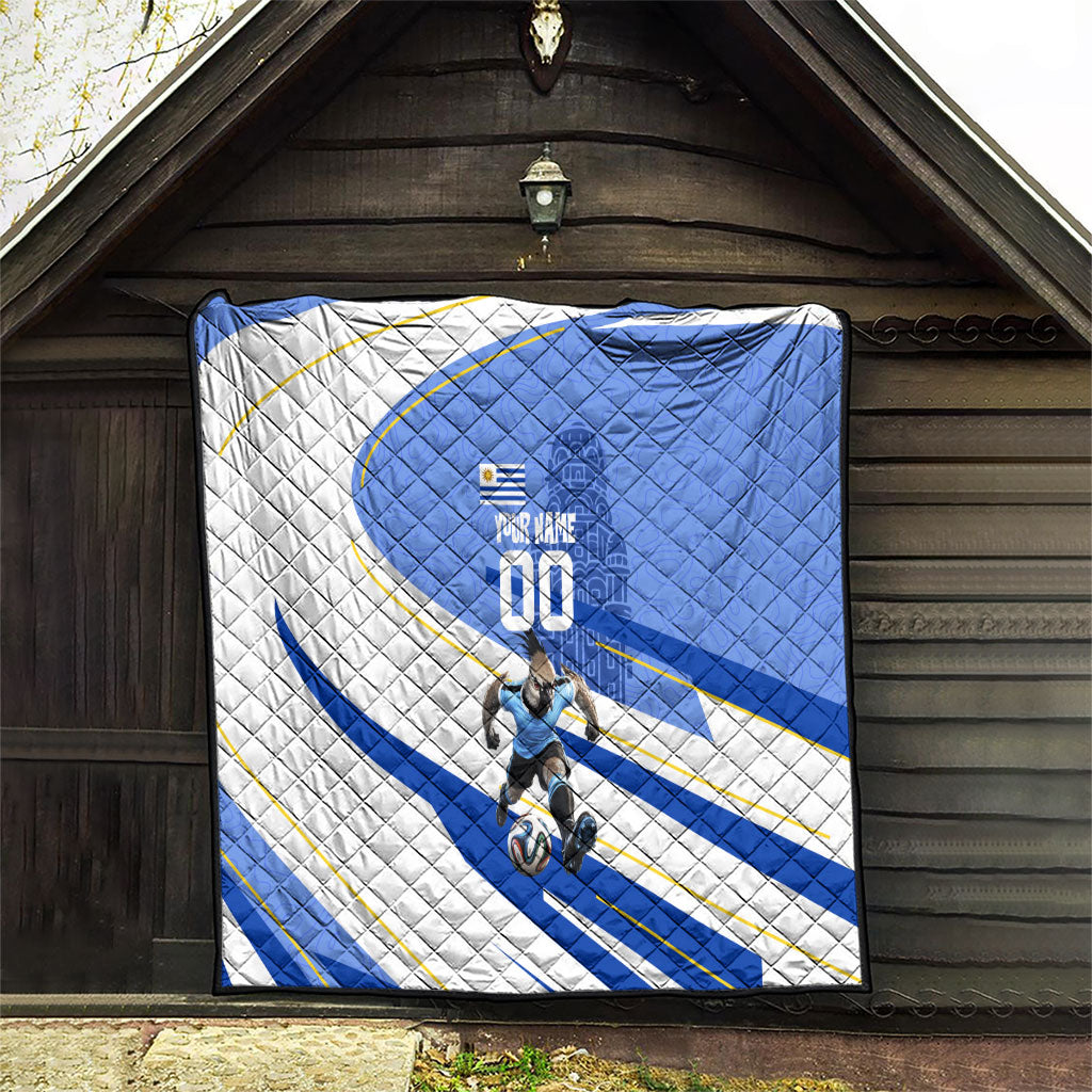 Personalized Uruguay Soccer Southern Lapwing Quilt Uruguayan Football Blue Topographic Pattern