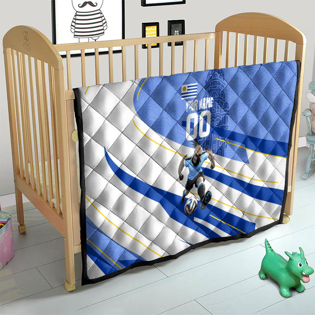 Personalized Uruguay Soccer Southern Lapwing Quilt Uruguayan Football Blue Topographic Pattern