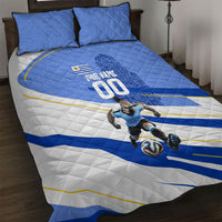 Personalized Uruguay Soccer Southern Lapwing Quilt Bed Set Uruguayan Football Blue Topographic Pattern