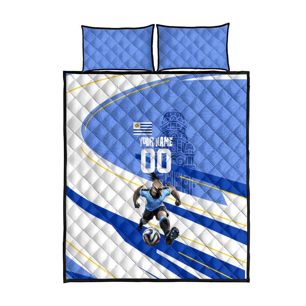 Personalized Uruguay Soccer Southern Lapwing Quilt Bed Set Uruguayan Football Blue Topographic Pattern