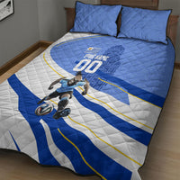 Personalized Uruguay Soccer Southern Lapwing Quilt Bed Set Uruguayan Football Blue Topographic Pattern