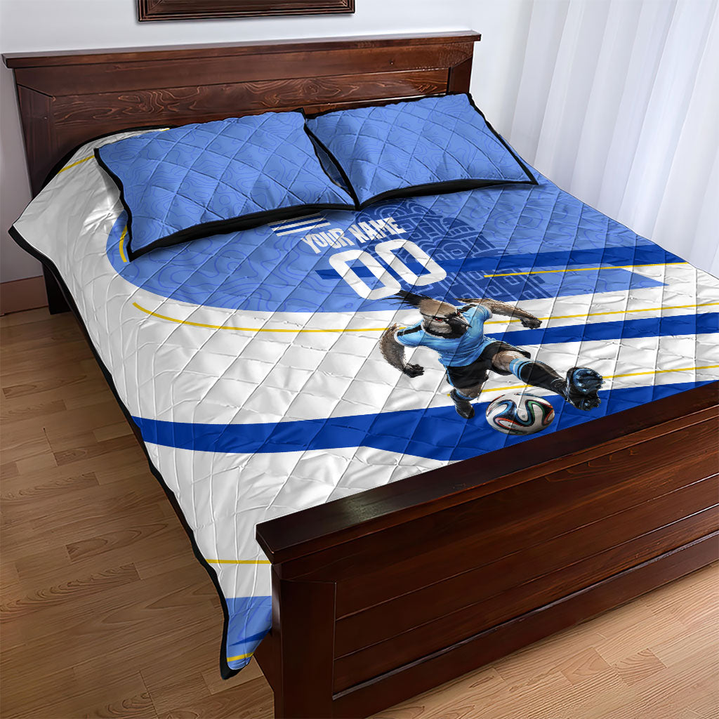 Personalized Uruguay Soccer Southern Lapwing Quilt Bed Set Uruguayan Football Blue Topographic Pattern