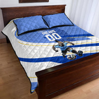 Personalized Uruguay Soccer Southern Lapwing Quilt Bed Set Uruguayan Football Blue Topographic Pattern