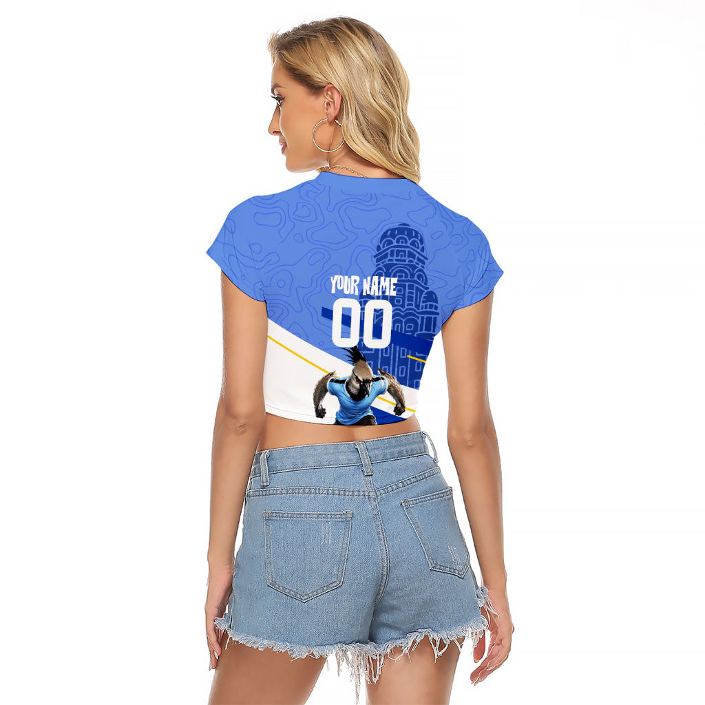 Personalized Uruguay Soccer Southern Lapwing Raglan Cropped T Shirt Uruguayan Football Blue Topographic Pattern