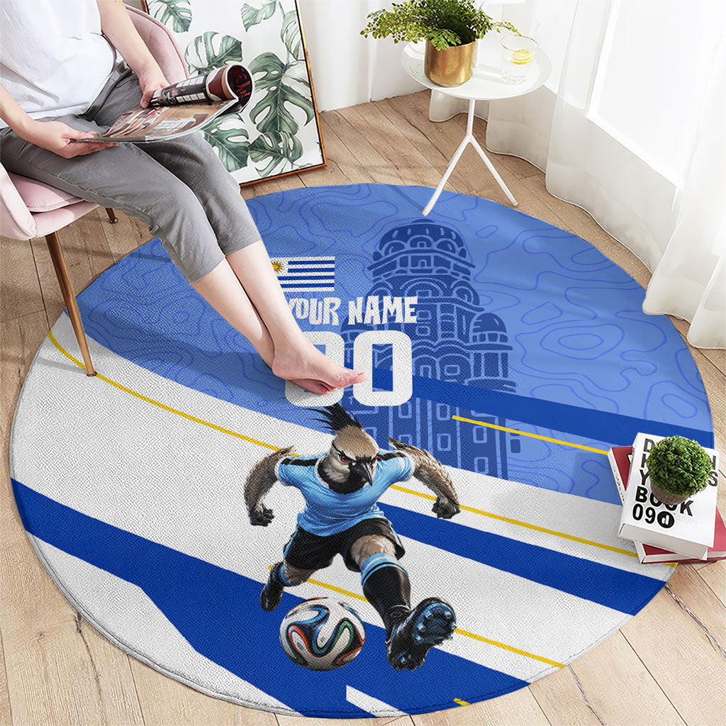 Personalized Uruguay Soccer Southern Lapwing Round Carpet Uruguayan Football Blue Topographic Pattern