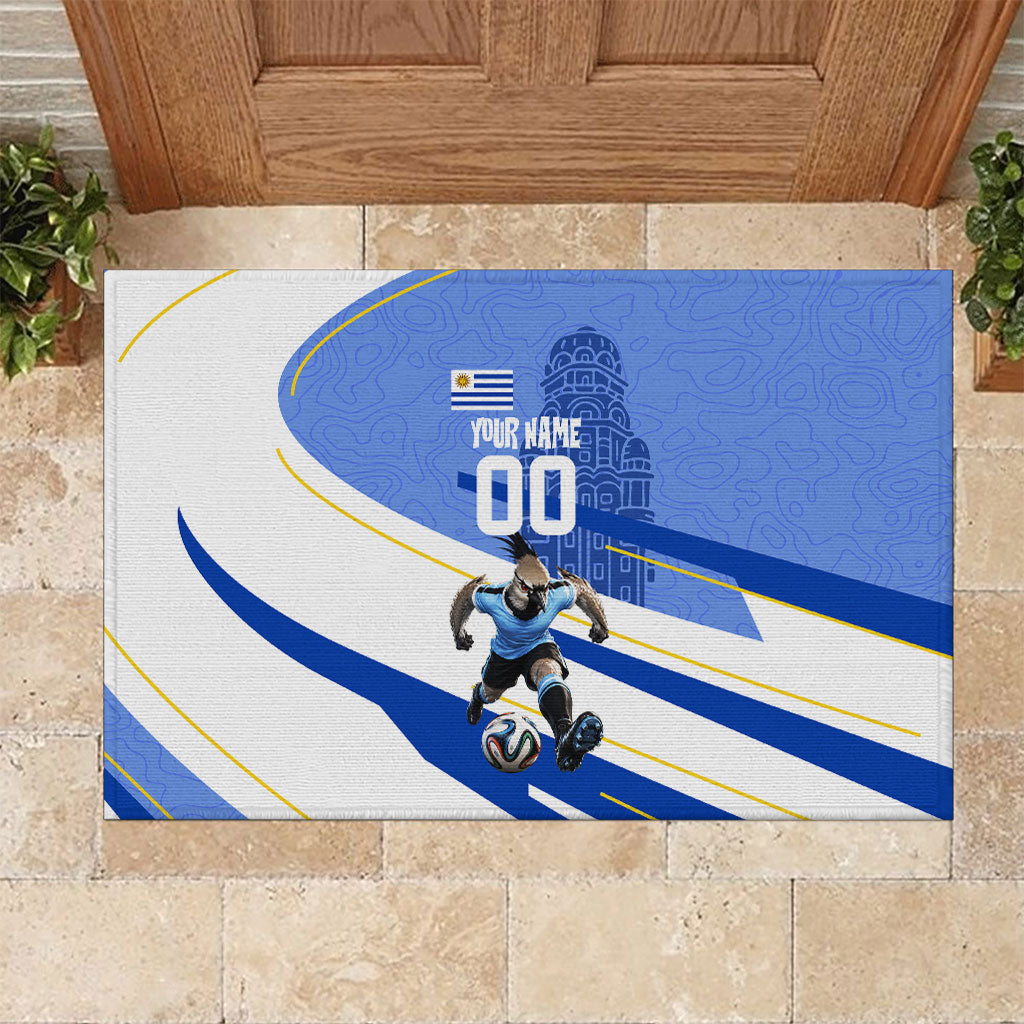 Personalized Uruguay Soccer Southern Lapwing Rubber Doormat Uruguayan Football Blue Topographic Pattern