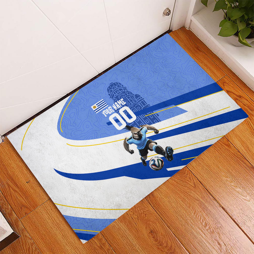 Personalized Uruguay Soccer Southern Lapwing Rubber Doormat Uruguayan Football Blue Topographic Pattern