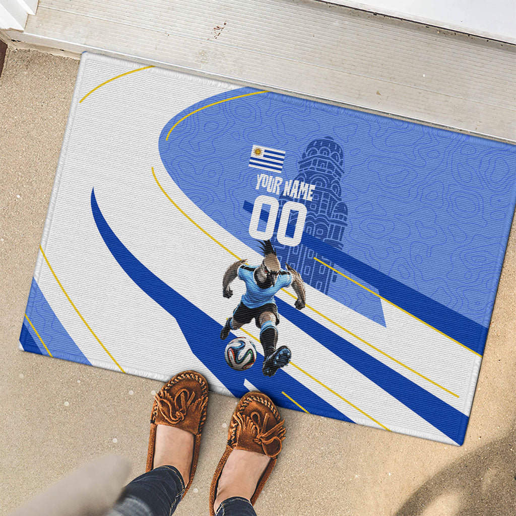 Personalized Uruguay Soccer Southern Lapwing Rubber Doormat Uruguayan Football Blue Topographic Pattern
