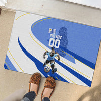 Personalized Uruguay Soccer Southern Lapwing Rubber Doormat Uruguayan Football Blue Topographic Pattern