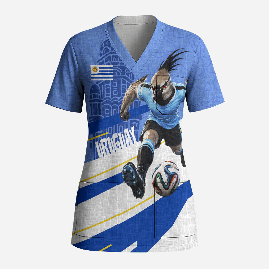 Personalized Uruguay Soccer Southern Lapwing Scrub Top Uruguayan Football Blue Topographic Pattern