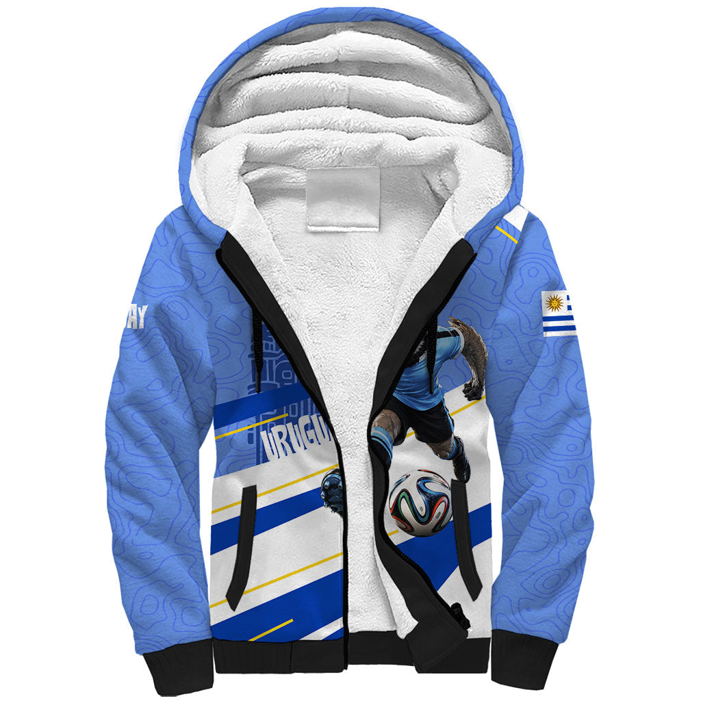 Personalized Uruguay Soccer Southern Lapwing Sherpa Hoodie Uruguayan Football Blue Topographic Pattern