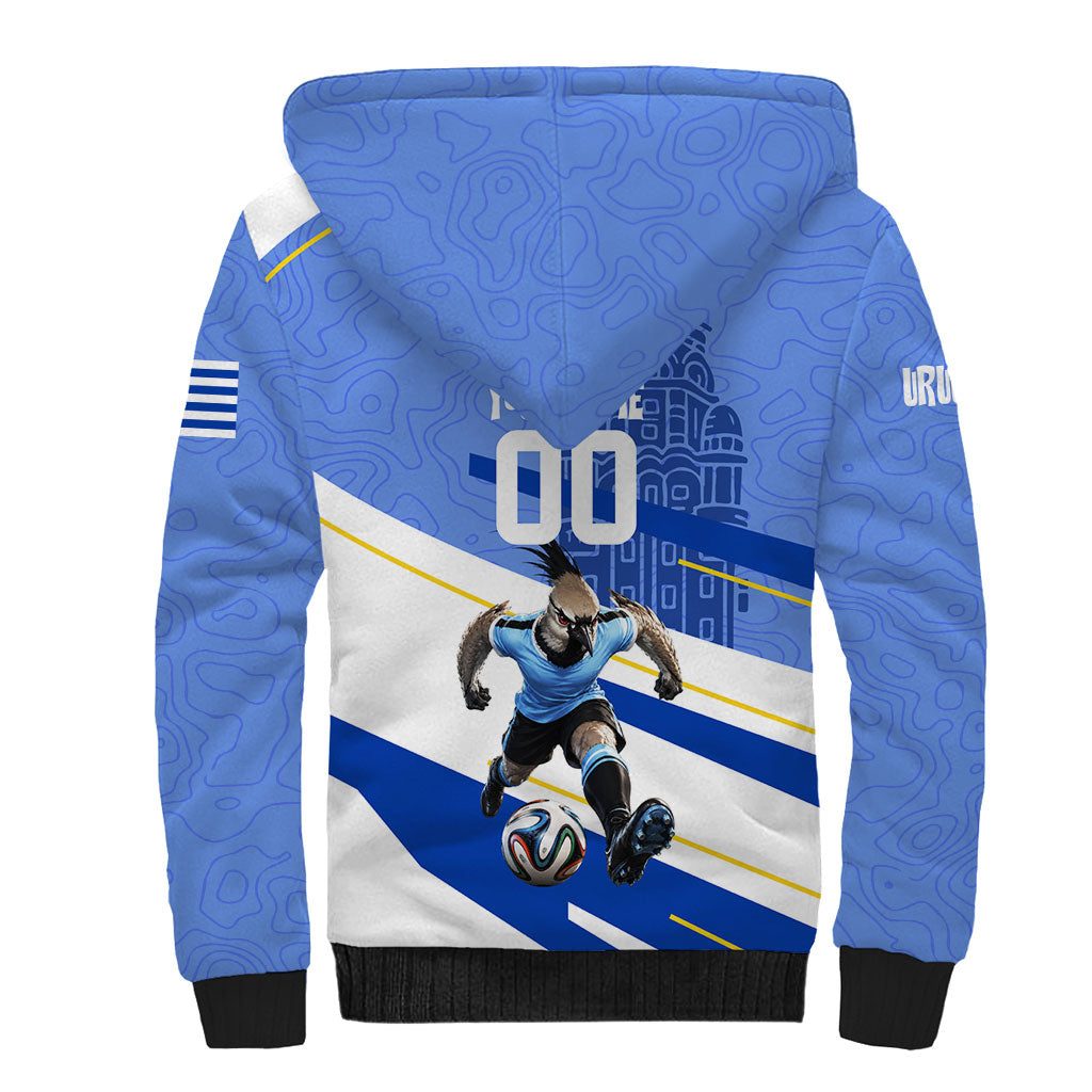 Personalized Uruguay Soccer Southern Lapwing Sherpa Hoodie Uruguayan Football Blue Topographic Pattern