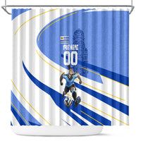 Personalized Uruguay Soccer Southern Lapwing Shower Curtain Uruguayan Football Blue Topographic Pattern
