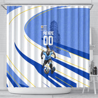 Personalized Uruguay Soccer Southern Lapwing Shower Curtain Uruguayan Football Blue Topographic Pattern
